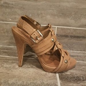 Worn once all leather BCBG heeled sandals.